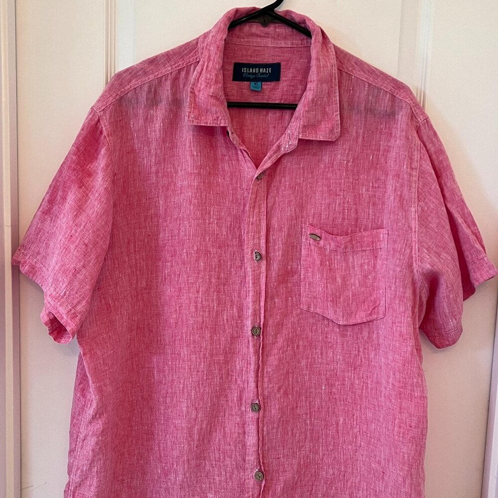 IslandHaze Key West Short Sleeve Men's 100%‎ Red Linen Shirt in XL